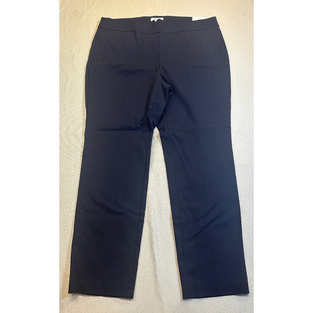 Liz Claiborne Lisa Navy Blue Straight Leg Pull On Slimming Pants 16W NWT